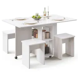 Mondeer Esstisch mit 4 Hockern – Platzsparend & Rollbar