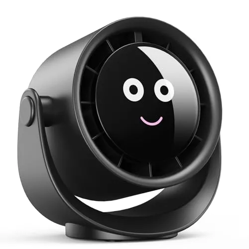Fitabok USB Ventilator, Kleiner Tischventilator mit 5 Geschwindigkeiten, LED Display, 360° Drehung Ventilatoren, 4000mAh Akku, Starker Luftstrom, Mini Wiederaufladbar Fans für Haus Schlafzimme Büro