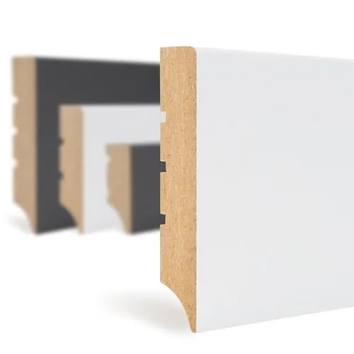 HEXIM Sockelleisten HSB70 White, 70x12mm - Dämmstoffe - 20 elegante MDF Fußleisten in Weiß, nur 12mm stark für ein schlankes Design, einfach zu montieren mit Montagekleber und ideal für moderne Raumkonzepte.