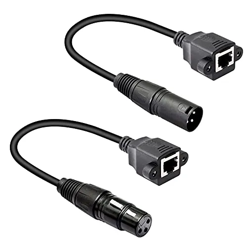 GELRHONR 1 Paar XLR 3pin auf RJ45 Buchse Adapterkabel, XLR Stecker auf RJ45 Netzwerkanschluss Verlängerungskabel Verwenden Sie Cat5 Ethernet für DMX-CON Controller Serie-1.1Ft