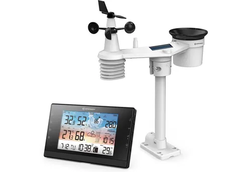 WLAN-Wetterstation Wsc mit 5 in 1 Multi-Sensor - Wetterstationen mit Farbdisplay und 5 in 1 Multi-Sensor, inklusive Solar-Panel für nachhaltige Energie und einfache App-Datenübertragung.
