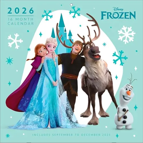 Pyramid - FROZEN 2026 – Broschürenkalender 30×30 cm (aufgeklappt 30×60 cm) mit 12 Disney-Motiven von Elsa, Anna, Olaf & Kristoff, Wandkalender für Kinder & Frozen-Fans