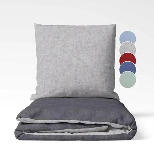 sleepling Biber Bettwäsche, Feinbiber 135 x 200 cm, Wendebettwäsche dunkelgrau-hellgrau, 1 Bettbezug und 1 Kissenbezug 80 x 80 cm, Ökotex, waschbar bis 60 Grad