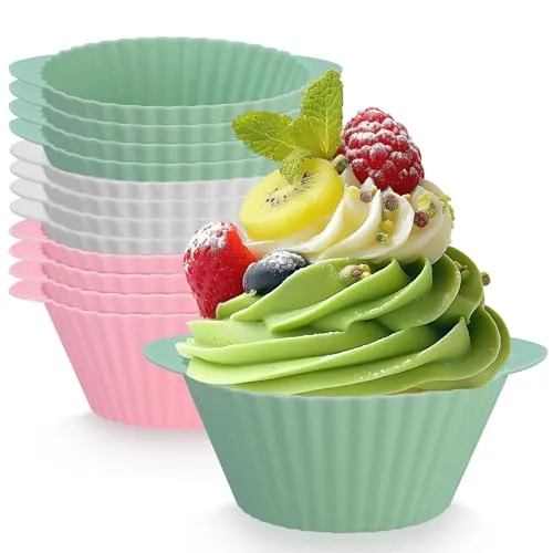 12pcs Set Muffinform Heißluftfritteuse,Silikonformen Muffin, Air Fryer Eggs,Muffin Silikonförmchen mit Griffdesign, Silikonform Muffins Backzubehör, Silikon Muffinförmchen Airfryer,Rosa+Grau+Blaue