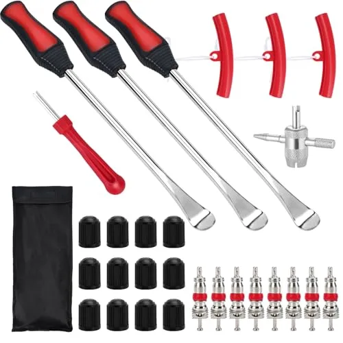mobumeia 29 Stück Reifenmontierhebel, Reifen Montage Werkzeug, Reifen Hebel Werkzeug Löffel, Reifen Montiereisen, Mit 3 Rad Felge Protektoren, Für Motorrad, Fahrrad, Wagen Reifen
