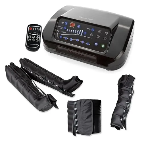 Dinamicamed | PRO 6.0 Beinmassagegerät | 6 Luftkammern| 6 Programme, Beinmanschetten, Bauch und Armmanschette, einstellbarer Druck, Fernbedienung | Pressotherapy Lymphdrainage Gerät für Beinmassage