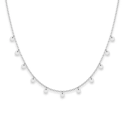 GD GOOD.designs Kette mit Coin Plättchen Silber - Wasserfest I Boho Halskette für Damen mit 11 runden Anhängern I Plättchenkette aus hautverträglichem Edelstahl