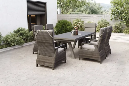 Siena Garden Garten-Essgruppe Tirana/Corido - Hochwertige Garten-Essgruppe für bis zu 10 Personen. Der elegante Ausziehtisch und die bequemen Sessel mit verstellbaren Rückenlehnen bieten Komfort und Stil für unvergessliche Stunden im Freien.