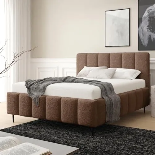 Home Collective Polsterbett Bett Doppelbett mit Bettkasten Bettgestell mit Lattenrost 140x200 160x200 180x200 weich gepolstert modernes Design Schlafzimmer Jugendzimmer Möbel | Braun 140x200
