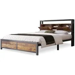 Metallbett Jugendbett 140 x 200 cm mit Stauraum-Kopfteil