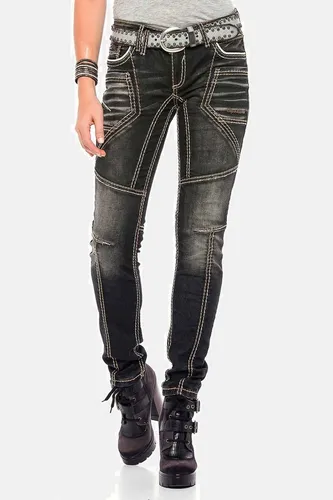 Cipo & Baxx Damen Jeans WD382 Schwarz - Slim Fit mit Extravagantem Nahtdesign - Slim Fit Jeans für Damen mit einzigartigem Nahtdesign und bunten Patches. Hoher Baumwollanteil sorgt für angenehmen Tragekomfort und Bewegungsfreiheit. Ideal für stilvolle Freizeitoutfits.