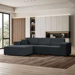 BEAUTYSOFA Ecksofa PEDRO - L-förmiges Corner Sofa in Dunkelgrau - Ecksofa PEDRO, 267/170 cm, minimalistisches Design, wasserabweisender Velo-Stoff für langlebigen Komfort und individuelle Anpassung mit linker oder rechter Ottomane.