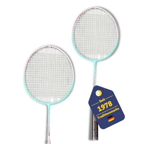Best Sporting Federball Set I Starter Badminton Set mit 2 Juniorschlägern und 1 Federball in türkis/Silber I Federball Set mit verkürztem Schlägerschaft für viel Spielspaß
