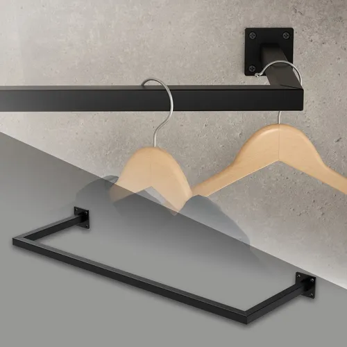 ML-Design Kleiderstange Rechteck Wandmontage, Schwarz - Kleiderständer aus rostfreiem Stahl, ideal zur platzsparenden Aufbewahrung von Kleidung, bis 50 kg belastbar und einfach zu montieren.