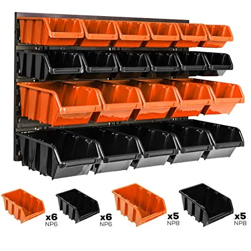 botle 22 stck. Box Lagersystem Wandregal 58 x 39cm Stapelboxen Schüttenregal Sichtlagerkästen Extra Starke Wandplatten Regal Erweiterbar Werkstattregal Lagerregal Werkstattwandregal Steckregal