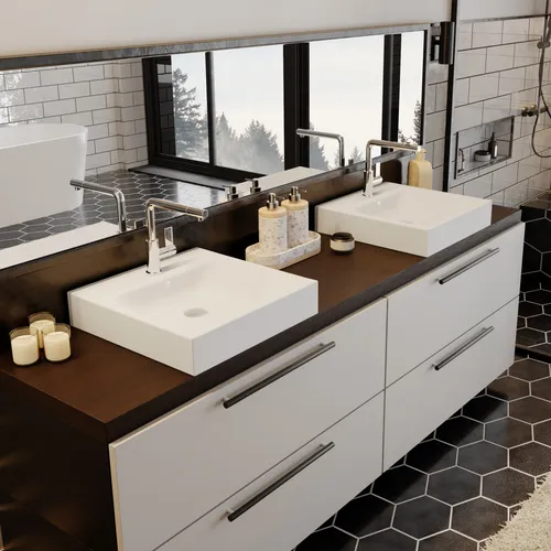 Keramik Aufsatzwaschtisch 48cm – Modernes Handwaschbecken - Elegantes Aufsatzwaschbecken in eckiger Form, ideal für Badezimmer und Gäste-WC. Mit praktischen Hahnloch und glatter Oberfläche für einfache Pflege.