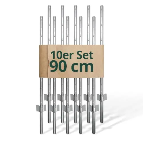 Relaxdays Zaunpfosten 10er Set, 90 cm hoch, U-Profil für Drahtzaun
