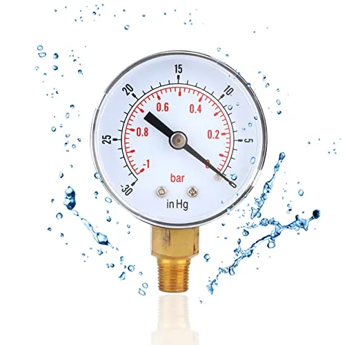 Vakuummeter 1/8 BSPT-Unterdruckmanometer Vakuummeter Synchrontester, 50 mm Messuhr 1-0Bar -30-0inHg Dual-Scale-Manometer Vakuum Messuhr, Unterdruck Manometer zur Messung Wasser, Öl, Luft oder Gas 143
