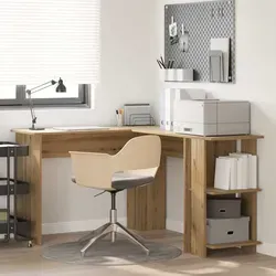 vidaXL Eckschreibtisch Artisan-Eiche - Kinderschreibtisch mit elegantem Design, perfekt für Ecken, maximiert den Raum und bietet viel Stauraum durch zwei integrierte Regale.