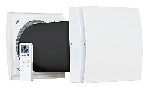 AERO24 Dezentrale Wohnraumlüftung mit Wärmerückgewinnung, Feuchtesensor und Fernbedienung (AERO24 150 Comfort)