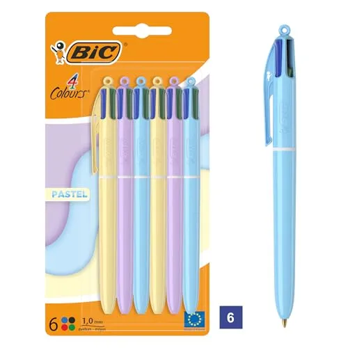 BIC 4 Colours Pastel Kugelschreiber, 4 Farben, 0,4 mm, 6 Stück