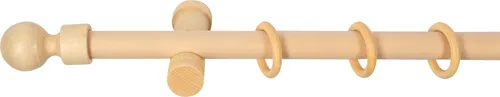 SN Deco - Stilgarnitur Gardinenstange Vorhangstange Giro, Holz, moderner Träger, 28 mm, 1-Lauf, Komplettset mit Ringen, Farbe Natur, 120 cm
