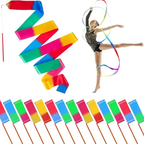 Mr Rex 10 Stück Mehrfarbig Gymnastikband Tanzband Schwungband mit Stab Kinder Mädchen, Karneval Zirkus Spielzeug für Kinder Draußen Geschenke Kindergeburtstag Mitgebsel