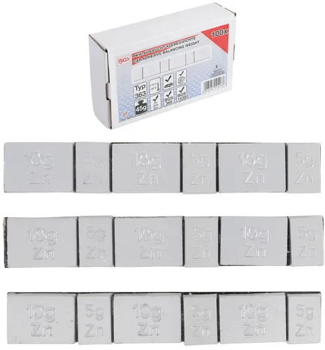 BGS Auswuchtklebegewichte Typ 363 - 100-tlg. | 45 g - Reifenmontagemaschinen: 100 hochwertige Auswuchtklebegewichte für präzise Radwuchtung und verbesserte Fahrsicherheit.