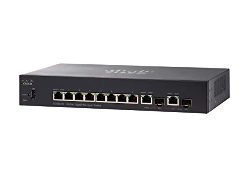 Cisco SG350-10-K9-EU Switch - 10 Anschlüsse L3 Managed - Netzwerk-Switch mit 10 Gigabit Ethernet Anschlüssen, ideal für kleine bis mittelgroße Unternehmen, bietet hohe Leistung und umfangreiche Verwaltungsfunktionen.