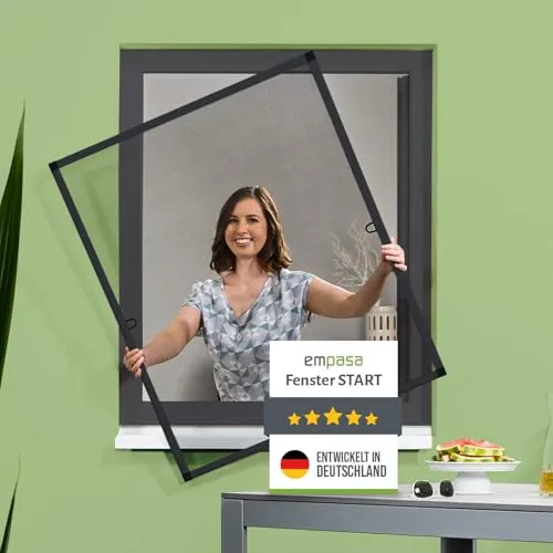 empasa Insektenschutz Fliegengitter Fenster START - Fensterbeschläge - Individuell zuschneidbarer Mückenschutz im Selbstbausatz, ideal für Mietwohnungen, mit einfacher Montage ohne Bohren.