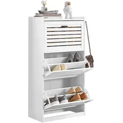 SoBuy Schuhschrank FSR108 - Weiß - Schuhschrank mit 3 Klappen und 6 Ablageflächen, ideal für ordentliche Schuhaufbewahrung und platzsparend für jeden Flur.
