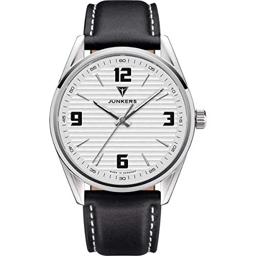 Junkers Professor Analog Quarz Uhr Lederarmband Saphirglas Ziffern Silber 9.32.01.03