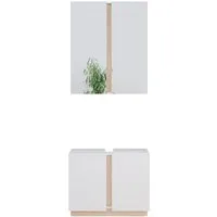Vicco Badmöbel-Set Gloria, 2-teilig in Weiß/Sonoma - Elegantes Badmöbel Set mit grifflosen Fronten, bestehend aus Waschbeckenunterschrank und Spiegelschrank. Bietet großzügigen Stauraum und lässt sich ideal mit weiteren Gloria-Artikeln kombinieren.