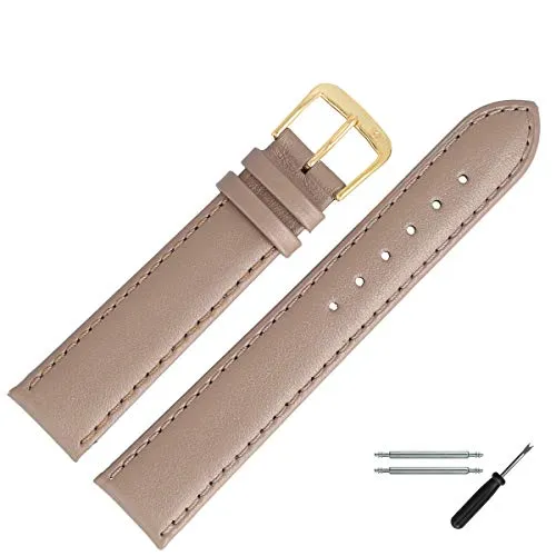 MARBURGER Uhrenarmband 14mm Leder Beige Gold Glatt Mit Naht - Montage Set 8071425000220