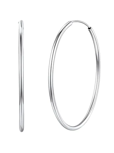 Silvora Creolen Silber 925 Groß 50MM Sterling Ohrringe Silber 925 Creolen Hypoallergen Echt Silberne Kreolen Hoop Earrings für Damen Fauen Mädchen