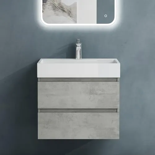 doporro Badmöbel-Set Waschtisch mit Unterschrank - Komplettprogramm für Badezimmer mit wandhängendem Unterschrank und elegantem Mineralguss-Waschbecken. Soft-close Schubladen bieten viel Stauraum für Handtücher und Kosmetik.