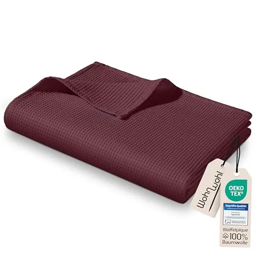 WOHNWOHL® Tagesdecke 150x200cm – Leichte Waffelpique Decke aus 100% Baumwolle - Tagesdecken – Luftige & pflegeleichte Waffelpique Decke für Sommer, ideal als Überwurf oder Sofadecke, OEKO-TEX zertifiziert für sorgenfreien Komfort.