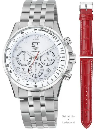ETT Eco Tech Time Funk Solar Herren Uhr EGS-11612-42MS - Armbanduhren für Herren mit massiven Edelstahlarmband, Solar-Funk-Technologie und bis zu 180 Tagen Dunkelgangreserve – nie wieder Batteriewechsel!