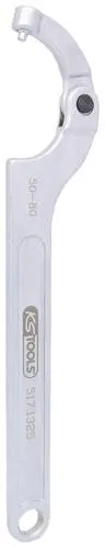 KS Tools Gelenk-Hakenschlüssel mit Zapfen, 50-80mm - Hakenschlüssel nach DIN 1810 Form B, mit Gelenk und Aufhängeloch für Kreuzlochmuttern, aus robustem Chrom Vanadium für hohe Langlebigkeit.