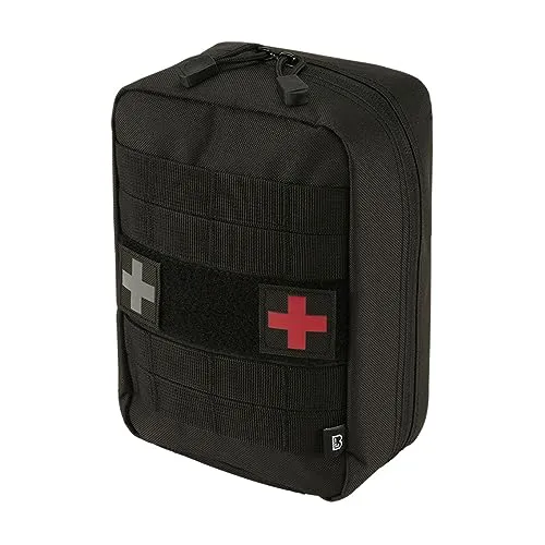 Brandit Molle Erste Hilfe Pouch Large Schwarz - Robuste Erste Hilfe Pouch aus 600DEN Polyester, ideal für Beruf und Freizeit. Mit PALS-Befestigungsschlaufen für Molle-Systeme und 6 Innentaschen für optimale Organisation. Lieferung ohne Inhalt.