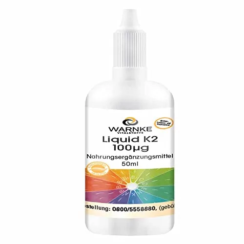 Liquid K2 100µg pro 10 Tropfen - 50ml - 1850 Tropfen pro Flasche - natürliches Menaquinon MK-7 - Vegan | Warnke Vitalstoffe - Deutsche Apothekenqualität
