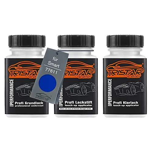 TRISTARcolor Autolack Lackstift Set für Smart 77611 True Blue Metallic Grundlack Basislack Klarlack je 50ml