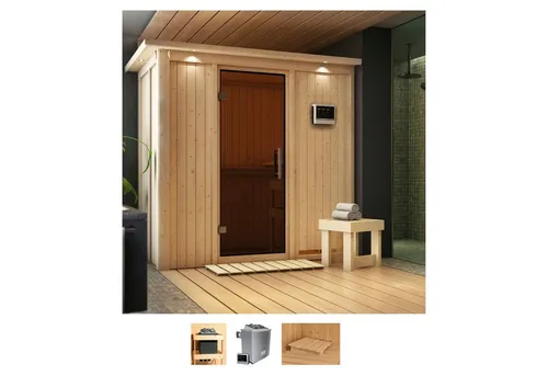Karibu Sauna Vada - Entspannung auf 210 x 132 x 202 cm mit 9 KW-Ofen - Innensauna für individuelle Erholung, fördert Gesundheit und Wohlbefinden durch regelmäßige Saunagänge und Muskelentspannung.