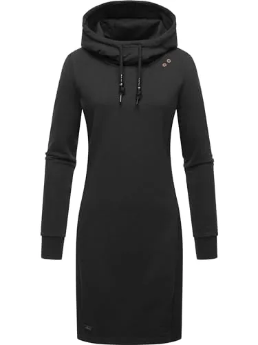 Ragwear Damen Langarm-Kleid Sabreen Black23 Gr. M - Stylisches Langarmkleid aus weicher Baumwollmischung mit Kapuze. Perfekt für die kalte Jahreszeit, figurbetonter Schnitt und kuschelige Rippstrickenden sorgen für Komfort und Wärme.