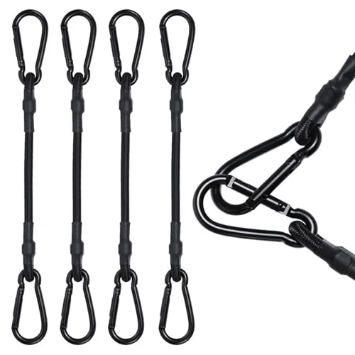 BYZANDQI Spanngummi mit Karabiner - Expander mit Karabinerhaken 4er Set - 60 cm Gepäckspanner Schwarz, 100% Latex Gummispanner für Sonnensegel Tarps Garten Fahrrad Auto Ladung (60cm x 4stk)