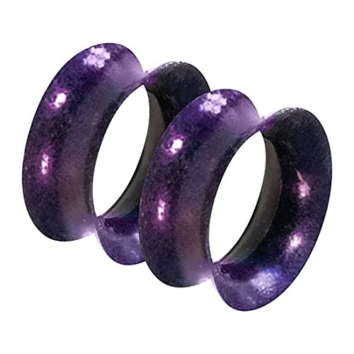 Piercingfaktor Flesh Tunnel Ohr Plug Piercing Silikon dünner Rand extra flexibel Weich Rund Creole Farbig Bunt 1 Paar metallic glänzend Lila 6mm