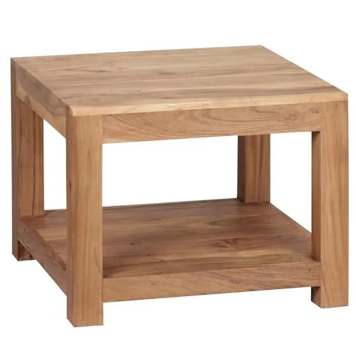 Wohnling Couchtisch Mumbai aus Massivholz 60x60 cm - Beistelltisch im Landhaus-Stil aus handgefertigtem Akazienholz mit praktischem Ablagefach - Ein Unikat mit individueller Holzmaserung.
