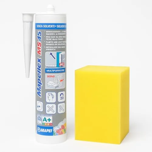 MAPEFLEX MS 45, 300 ml mit Reinigungsschwamm Montagekleber Elastischer Allzweckkleber für Innen & Außen | Für Bad, Küche, Caravan, Boot & Bau | Hochflexibel, Wetterfest, UV-beständig (Schwarz)