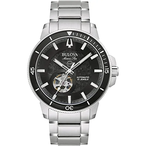 Bulova Herren Analog Automatik Uhr 96A290 - Armbanduhren für Herren mit 20 bar Wasserdichtigkeit, ideal zum Tauchen, und elegantem Edelstahlarmband aus der Marine Star Kollektion.