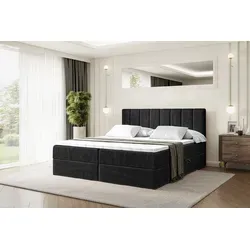 ALTDECOR Boxspringbett OTTA - 140 x 200 cm - Schwarz Samt mit H3 Matratze - Stylisches Boxspringbett mit zwei praktischen Bettkästen für mehr Stauraum. Inklusive hochwertigem Topper für optimalen Schlafkomfort. Ideal für ein modernes Schlafzimmer.